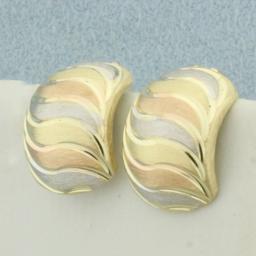 Tri-color Huggie Earrings In 14k Yellow, White, And Rose Gold