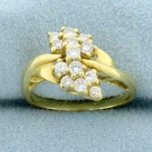 Vintage Diamond Cluster Ring In 18k Yellow Gold