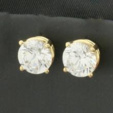 4ct Cz Stud Earrings In 14k Yellow Gold