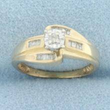 Baguette And Round Diamond Ring In 10k Yellow Gold