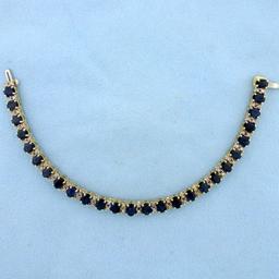 13ct Sapphire And Diamond Tennis Line Bracelet In 14k Yellow Gold