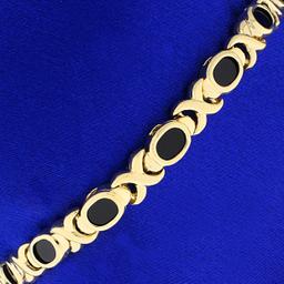 Onyx Line Bracelet In 14k Yellow Gold