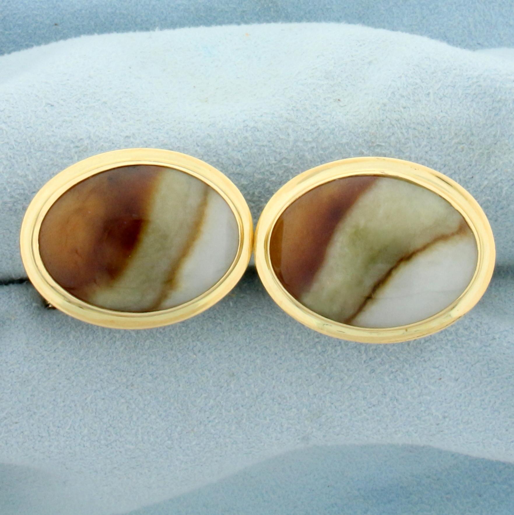 Ming's Agate Cufflinks In 14k Yellow Gold