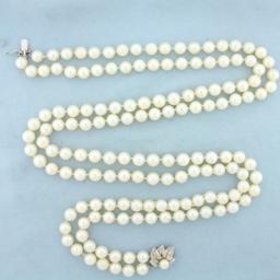 Vintage Akoya Pearl Double Strand Necklace In 14k White Gold