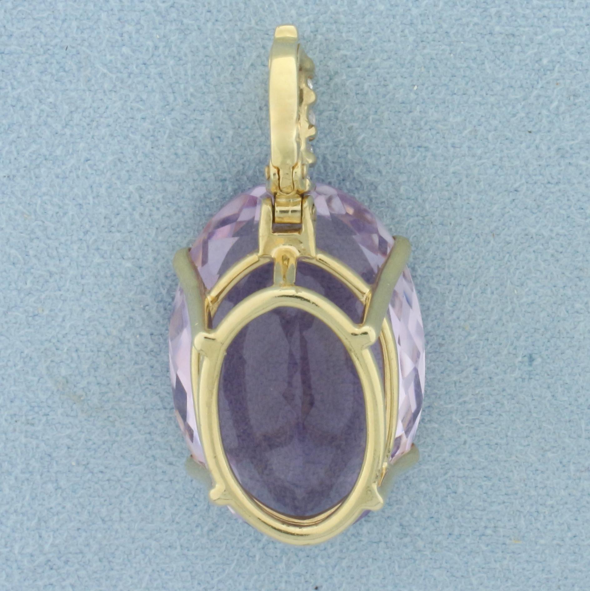 25ct Amethyst And Diamond Statement Pendant In 14k Yellow Gold