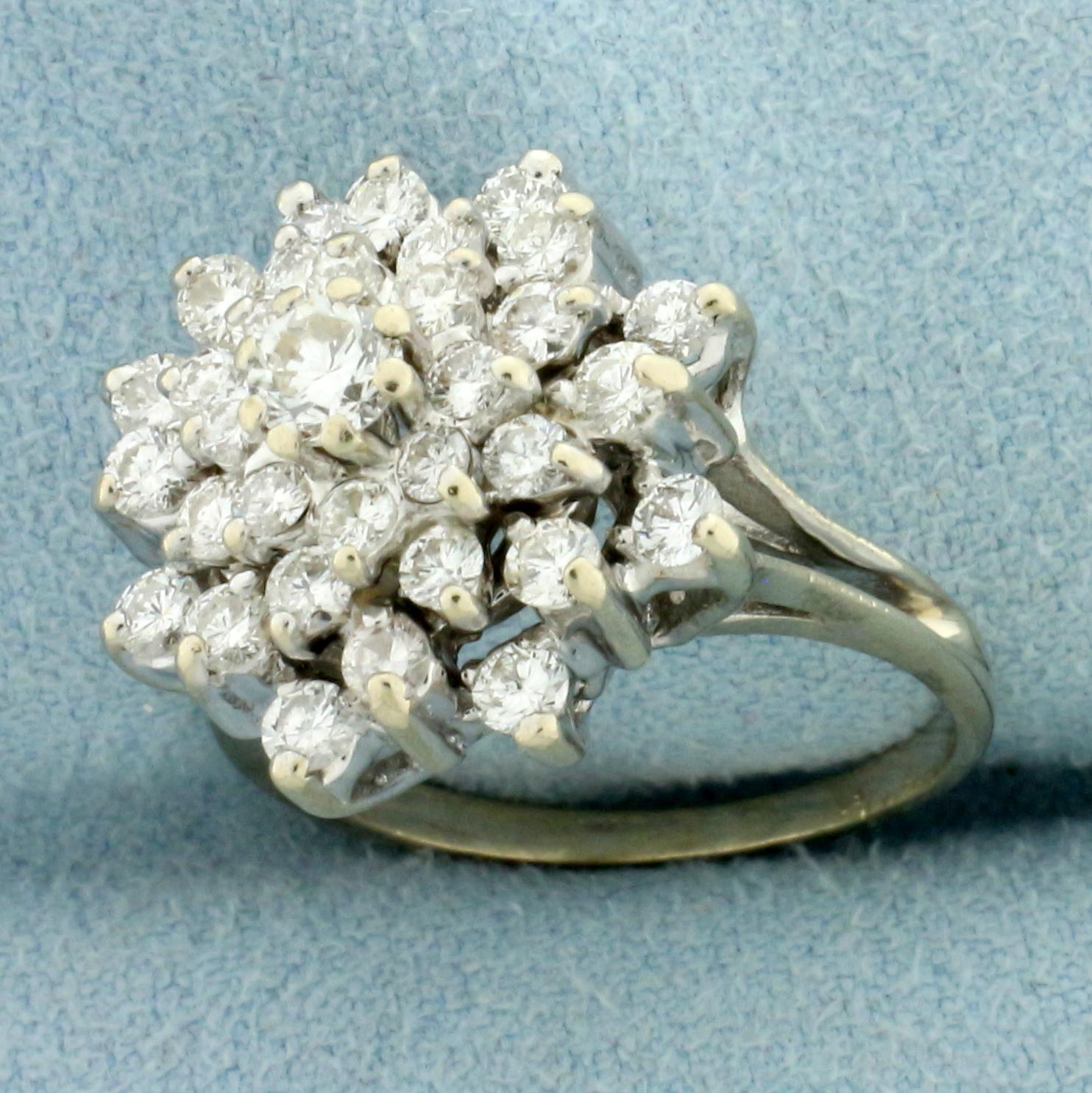 Diamond Cluster Snowflake Ring In 14k White Gold