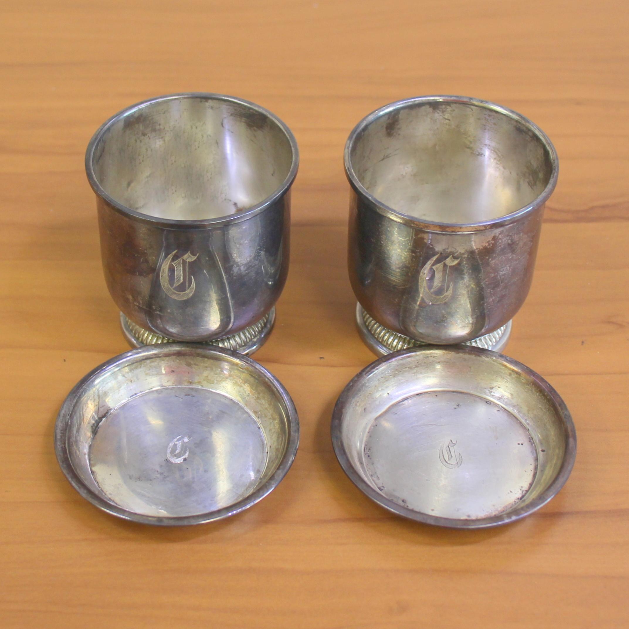 Vintage Unicorn Stamped Sterling Silver Footed Cups Set Of 2