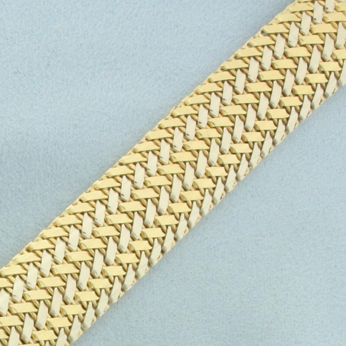 Two Tone Woven Link Wide Bracelet In 18k Yellow And White Gold