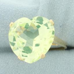 Large Neon Green Tourmaline Heart Ring In 14k Yellow Gold