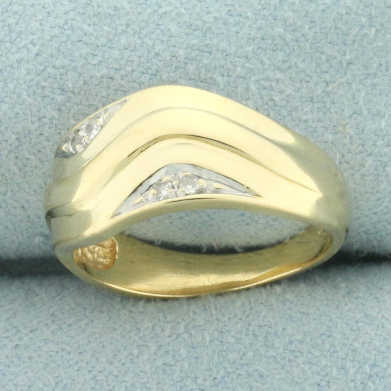 Pave Diamond Wave Design Ring In 14k Yellow Gold