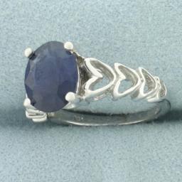 Sapphire Heart Design Ring In 14k White Gold