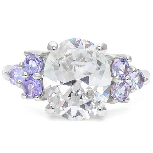 Huge White Topaz & Tanzanite Statement Ring In Sterling Silver