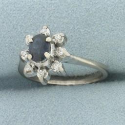 Sapphire And Diamond Flower Ring In _k Yellow Gold