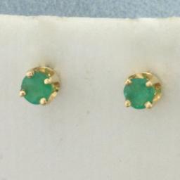 Natural Emerald Stud Earrings In 14k Yellow Gold