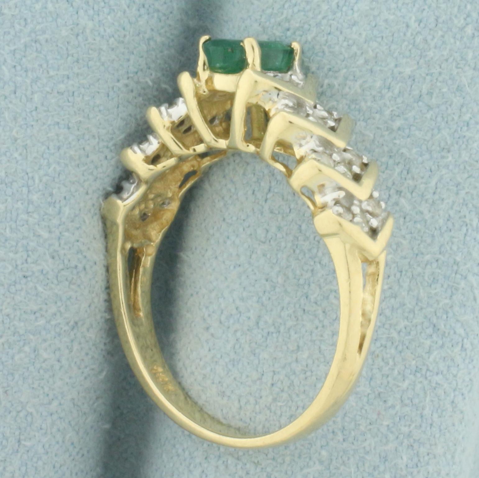 Emerald And Diamond Ring In 14k Yellow Gold