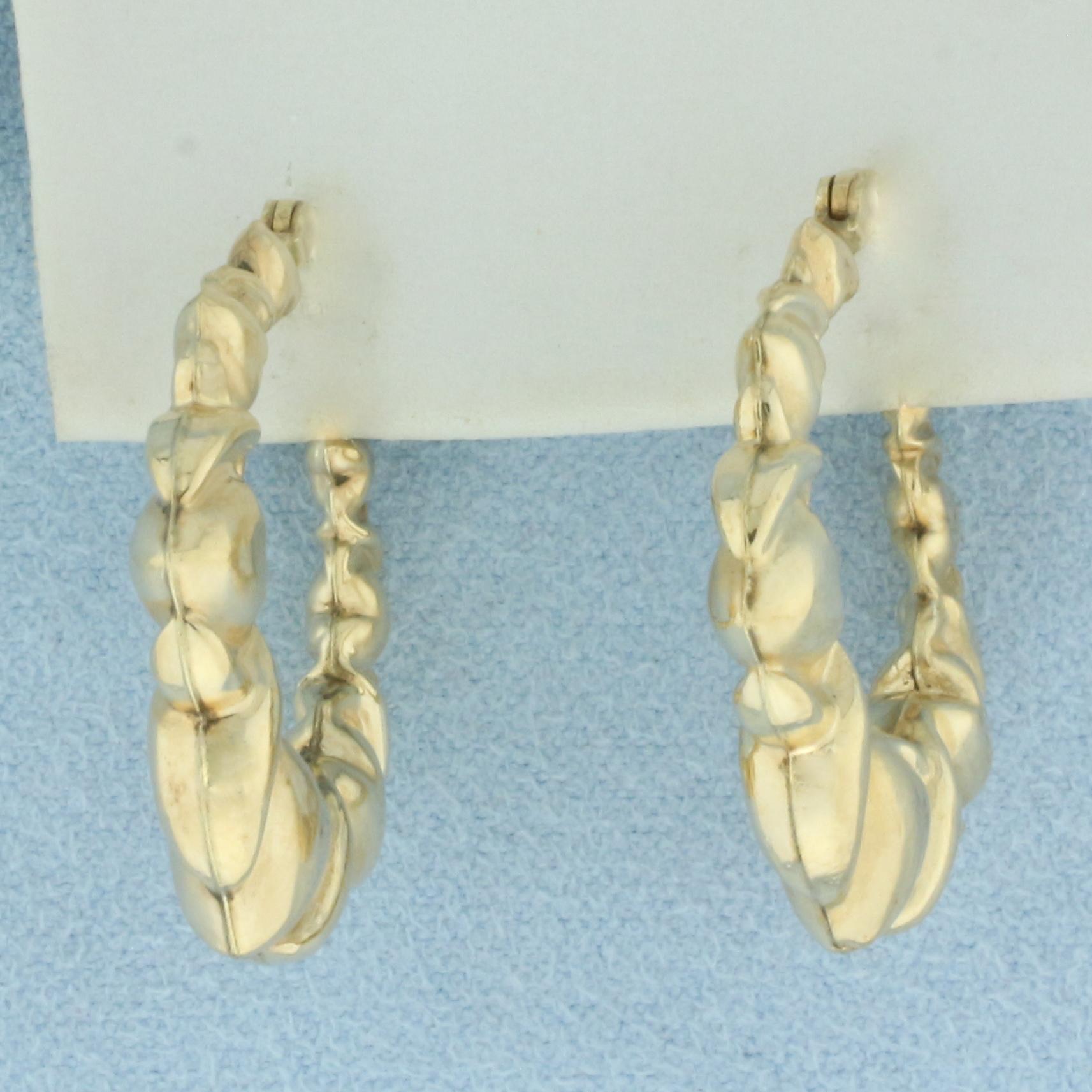 Vintage Puffy Heart Hoop Earrings In 10k Yellow Gold