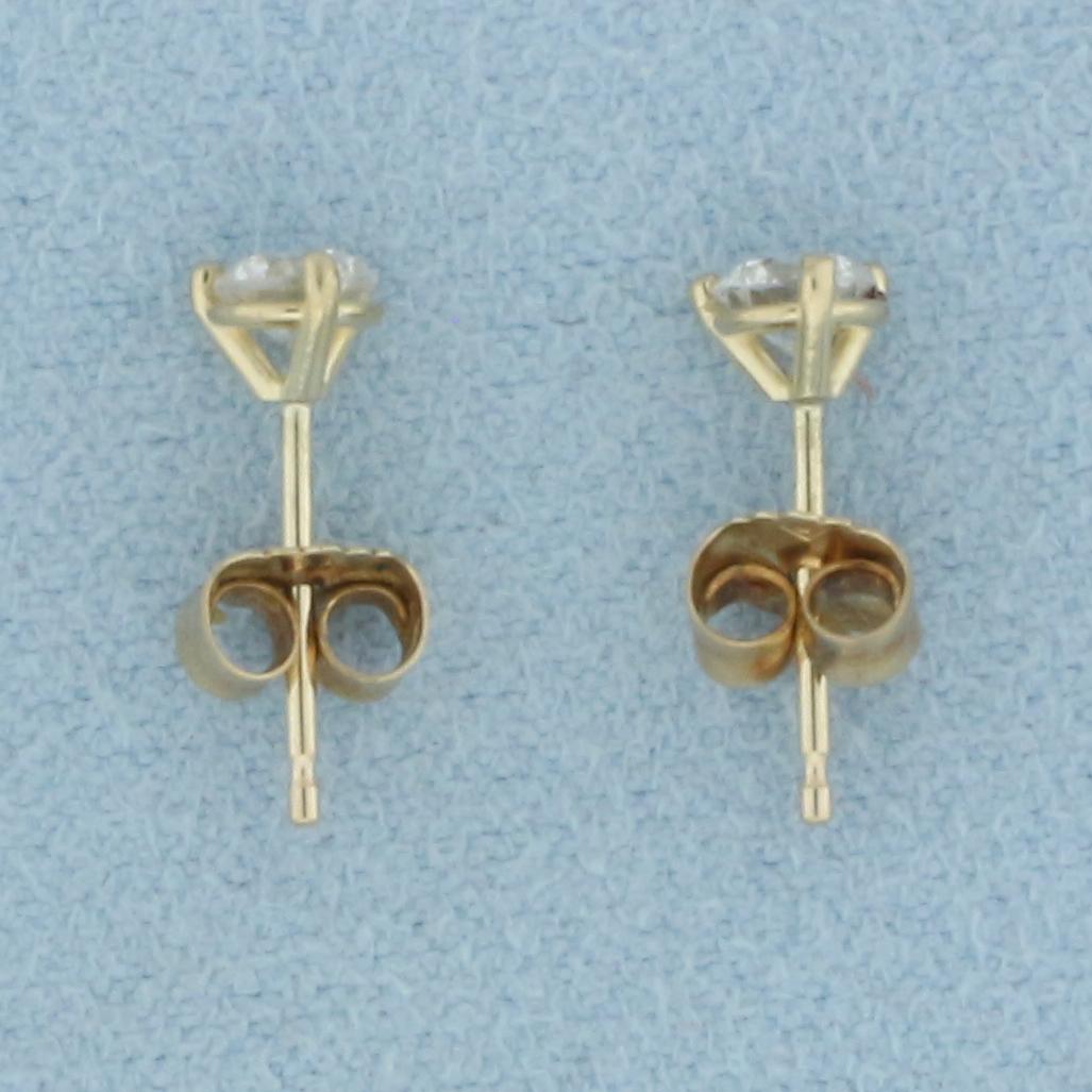 1/2ct Natural Diamond Stud Earrings In 14k Yellow Gold Settings