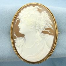 Vintage Cameo Pin Brooch In 14k Yellow Gold