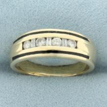 Unique Enamel Diamond Band Ring In 14k Yellow Gold