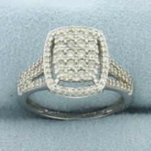 Halo Design Pave Set Diamond Ring In 14k White Gold.