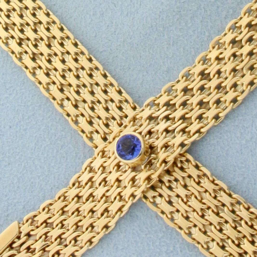 Heavy Bismarck Link Tanzanite Necklace In 14k Yellow Gold