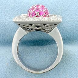 Designer Pink Sapphire And Diamond Ring In 14k White Gold