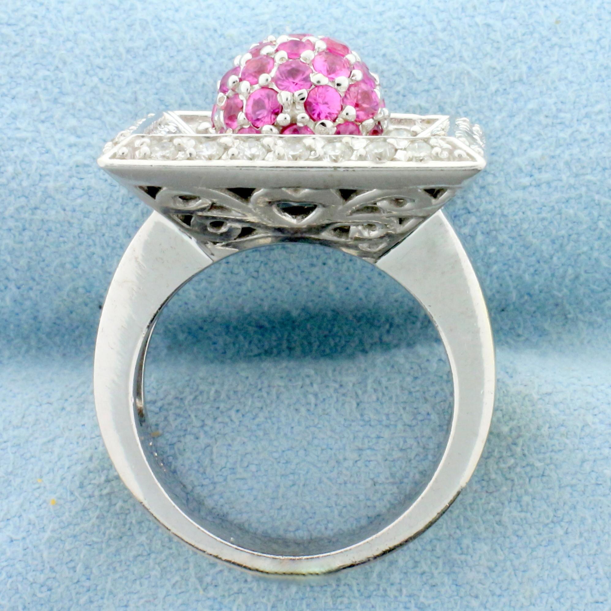 Designer Pink Sapphire And Diamond Ring In 14k White Gold