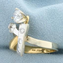 Designer 1.5ct Tw Diamond Modern Abstract Ring In 14k Yellow And White Gold
