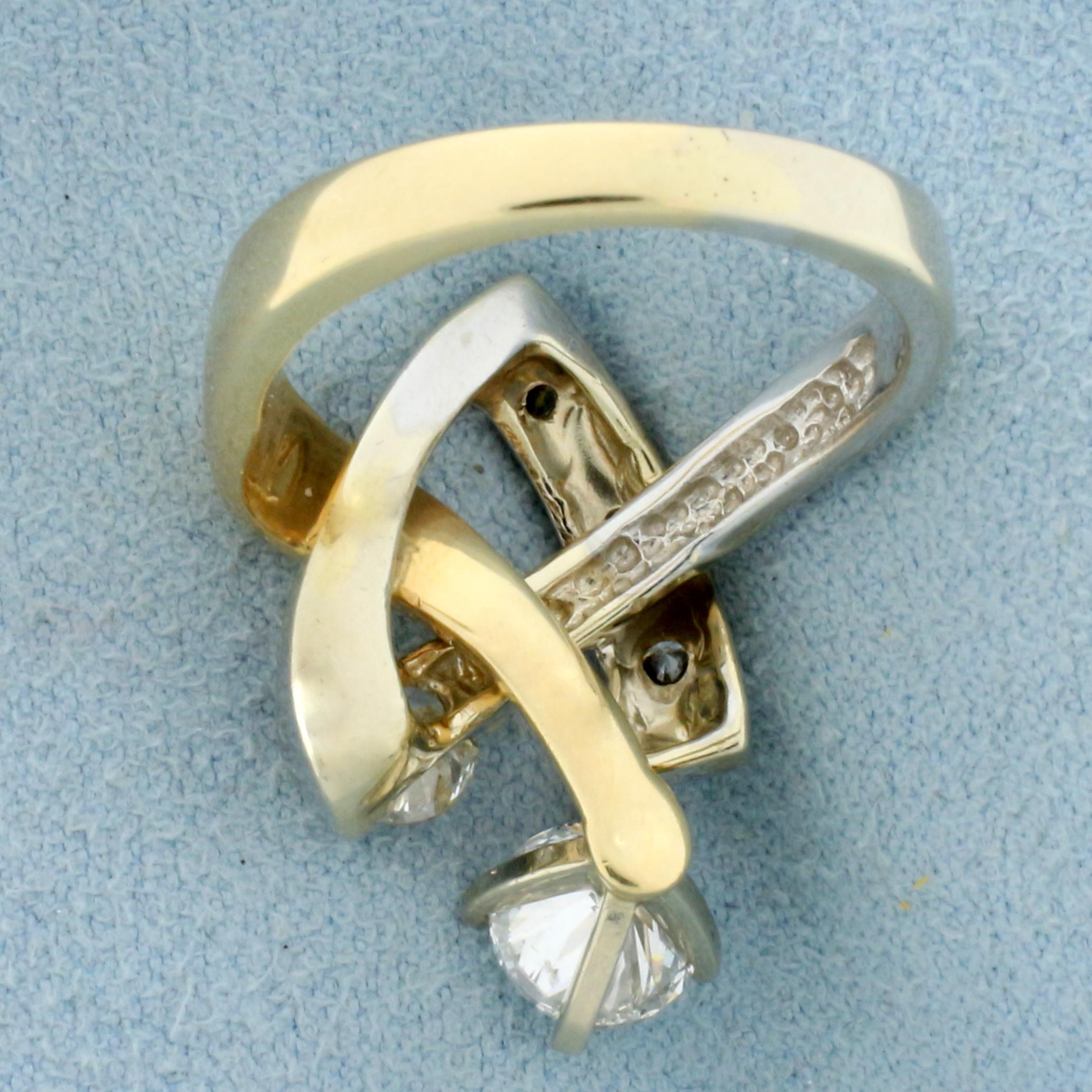 Designer 1.5ct Tw Diamond Modern Abstract Ring In 14k Yellow And White Gold