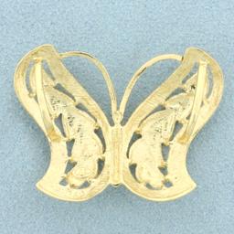 Diamond Cut Butterfly Pendant Or Slide In 14k Yellow Gold