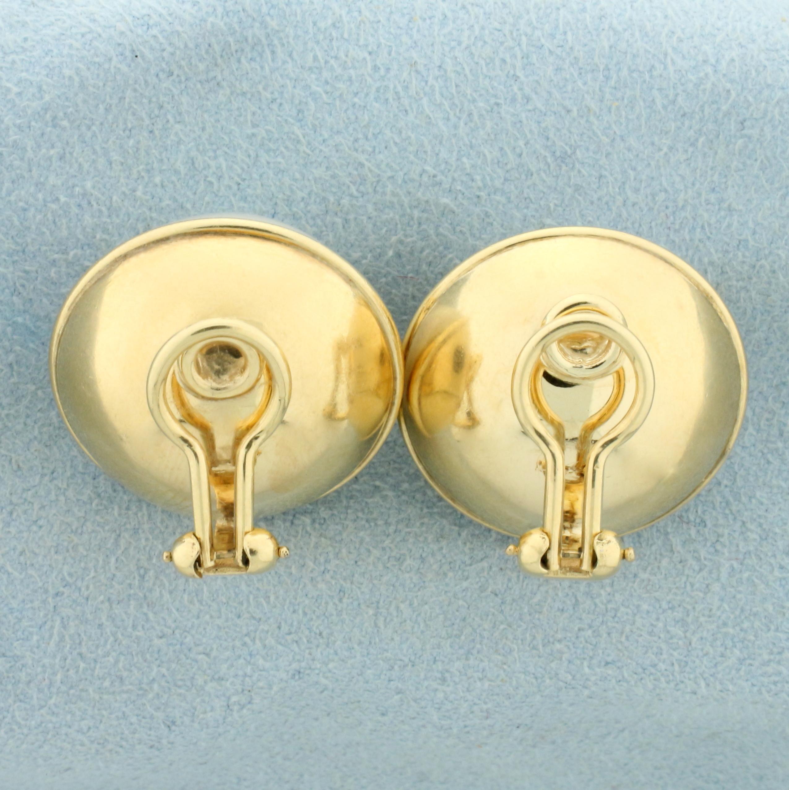 Mabe Pearl Earrings For Non Pierced Ears In 14k Yellow Gold