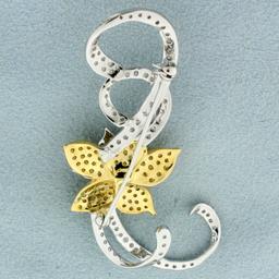 2ct Tw Yellow And White Diamond Flower Pin In 18k Yellow And White Gold