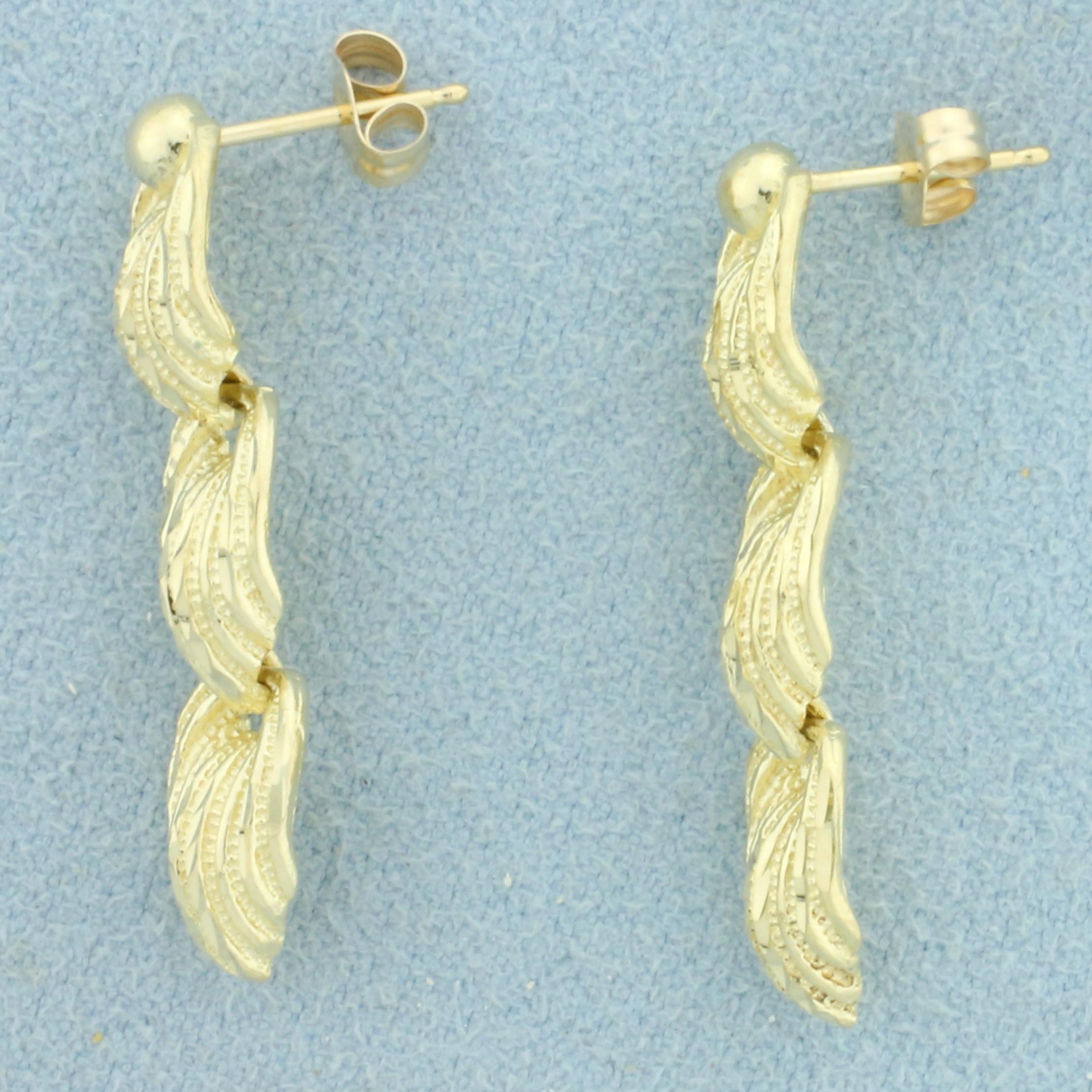 Diamond Cut Dangle Earrings In 14k Yellow Gold