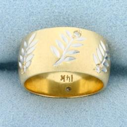 Leaf Nature Design Diamond Band Ring In 14k Yellow Gold