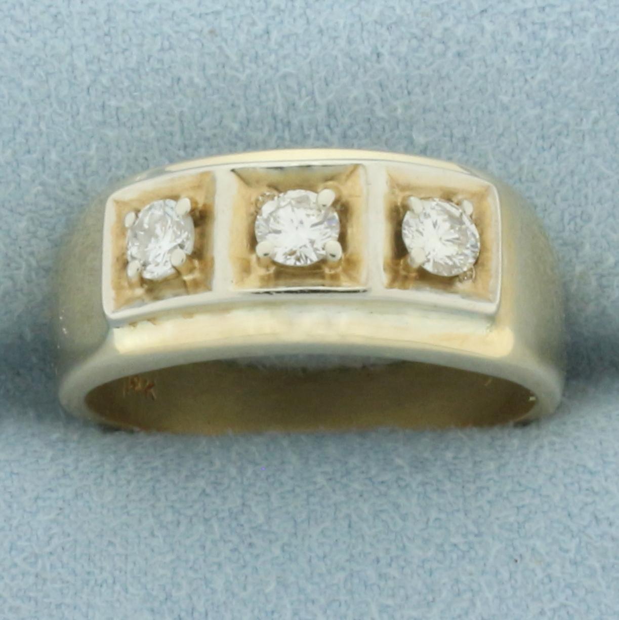 Mens Diamond 3 Stone Diamond Ring In 14k Yellow Gold
