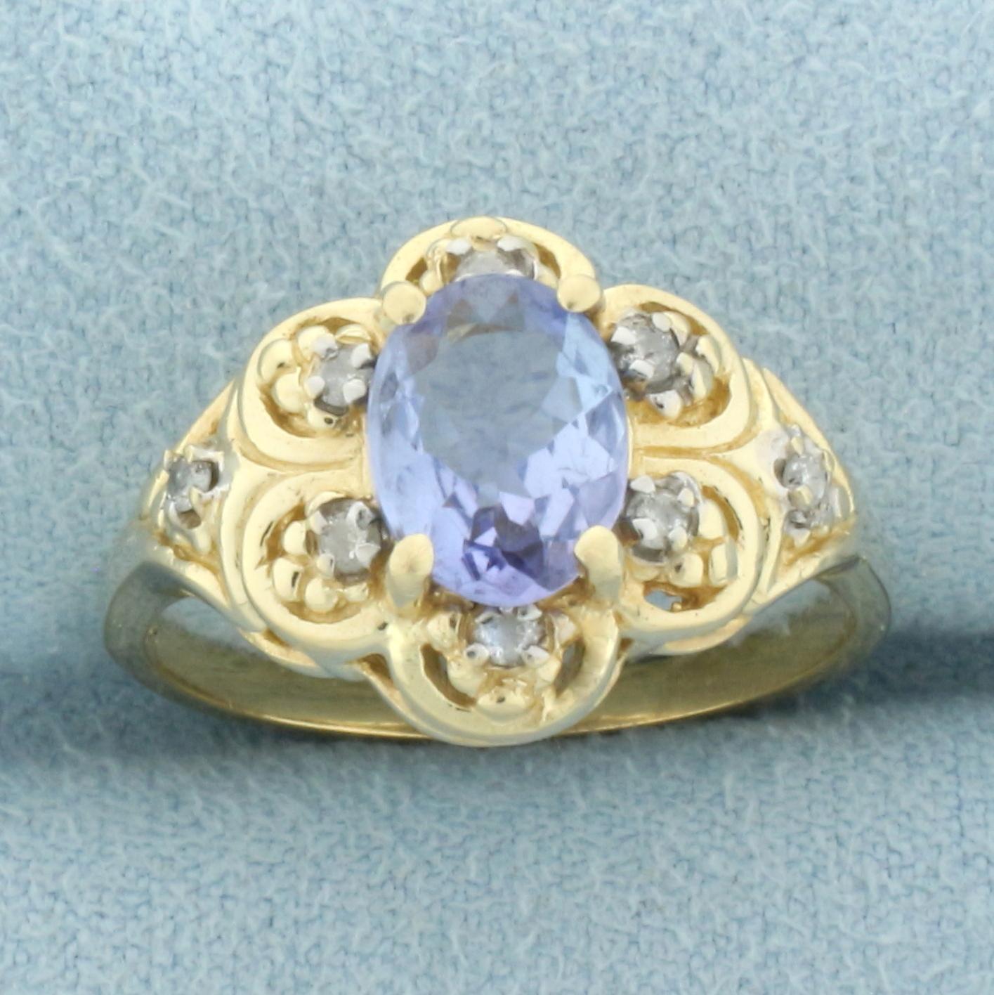 Tanzanite And Diamond Ring In 14k Yellow Gold