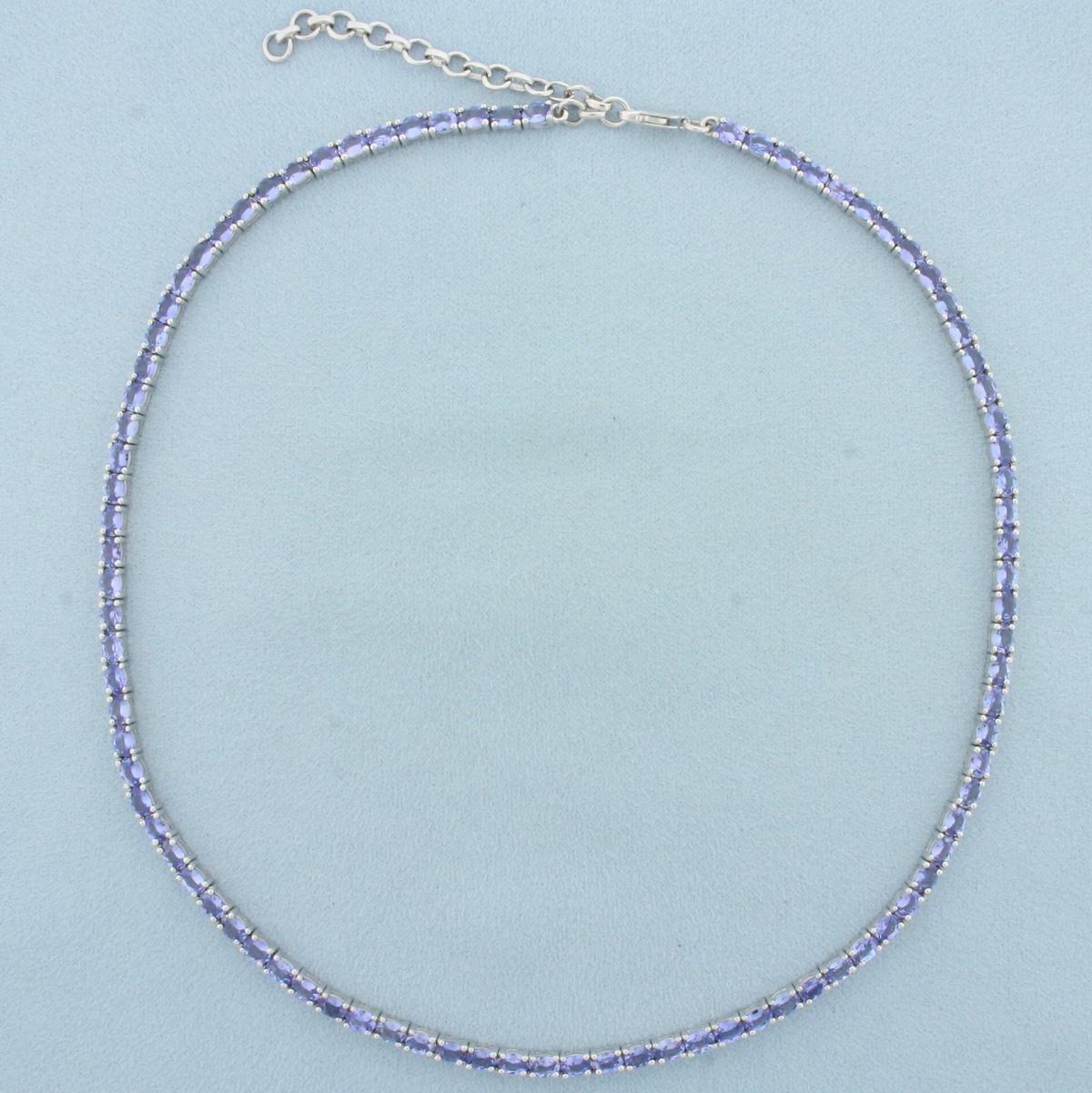 20ct Adjustable Tanzanite Tennis Line Necklace In Sterling Silver