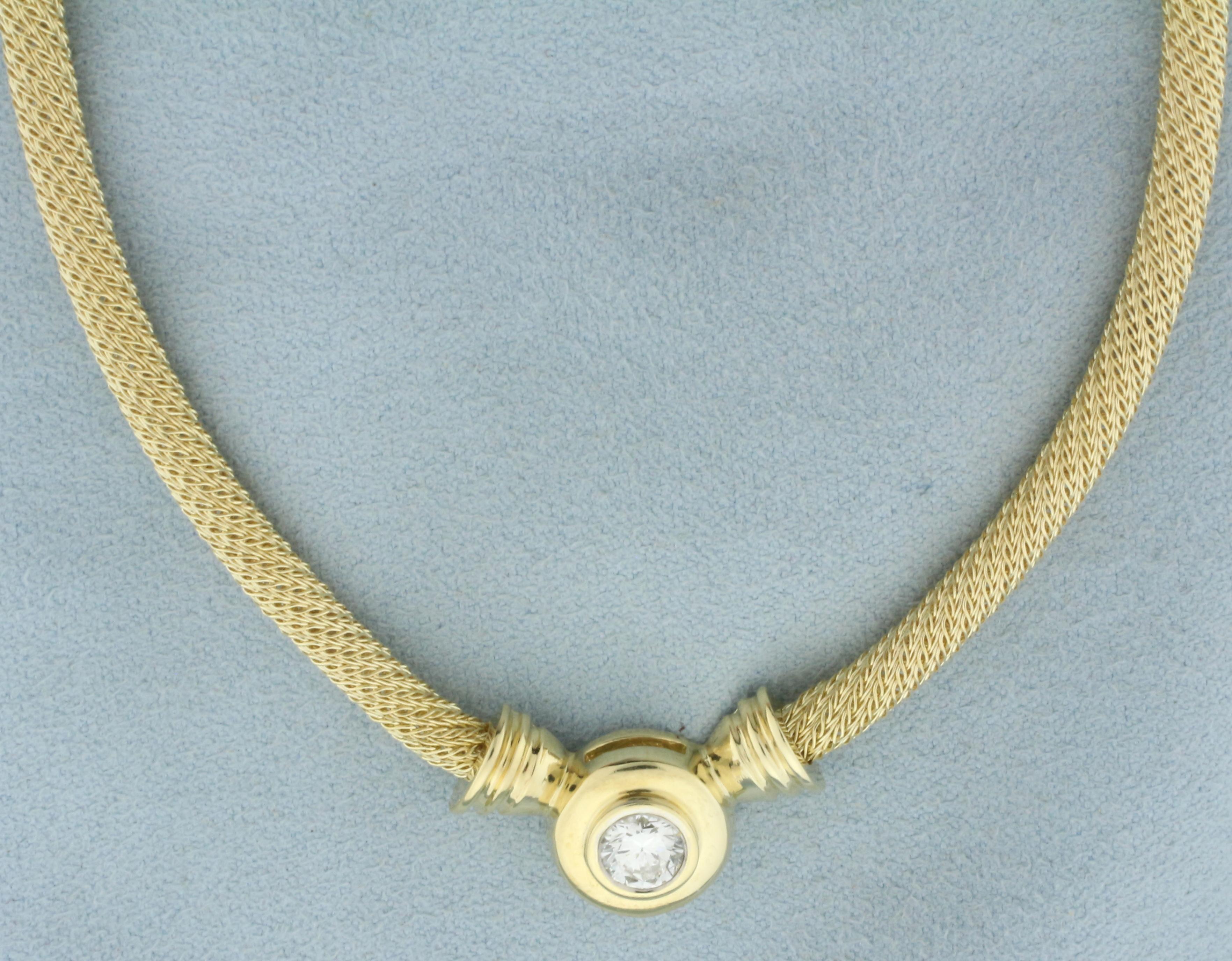 Italian Diamond Solitaire Necklace In 14k Yellow Gold