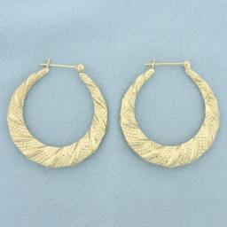 Unique Textured Hoop Earrings In 14k Yellow Gold