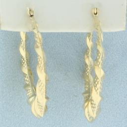 Unique Textured Hoop Earrings In 14k Yellow Gold