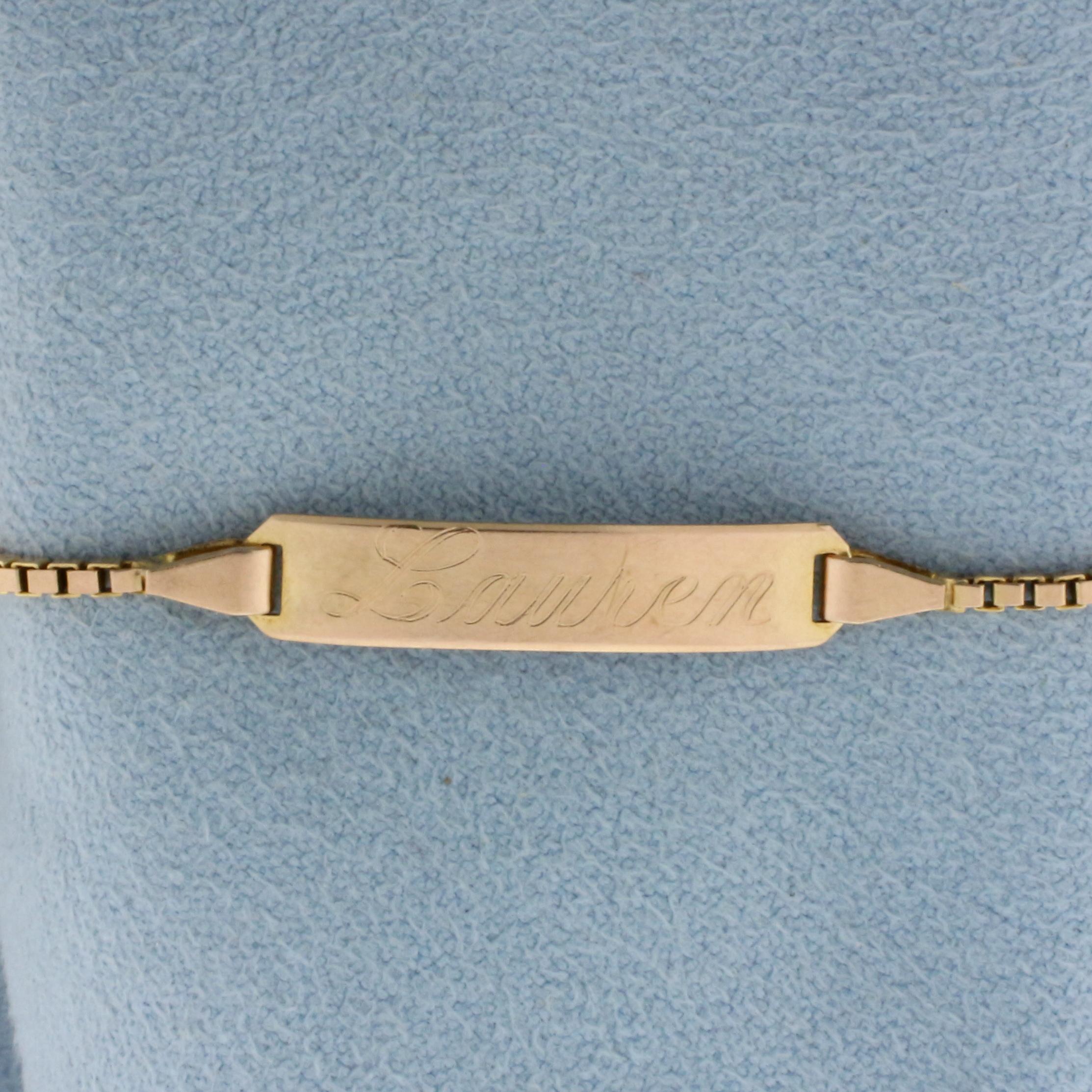 Lauren Adjustable Length Id Bracelet In 10k Yellow Gold