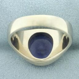 Mens Star Sapphire Ring In 14k White Gold