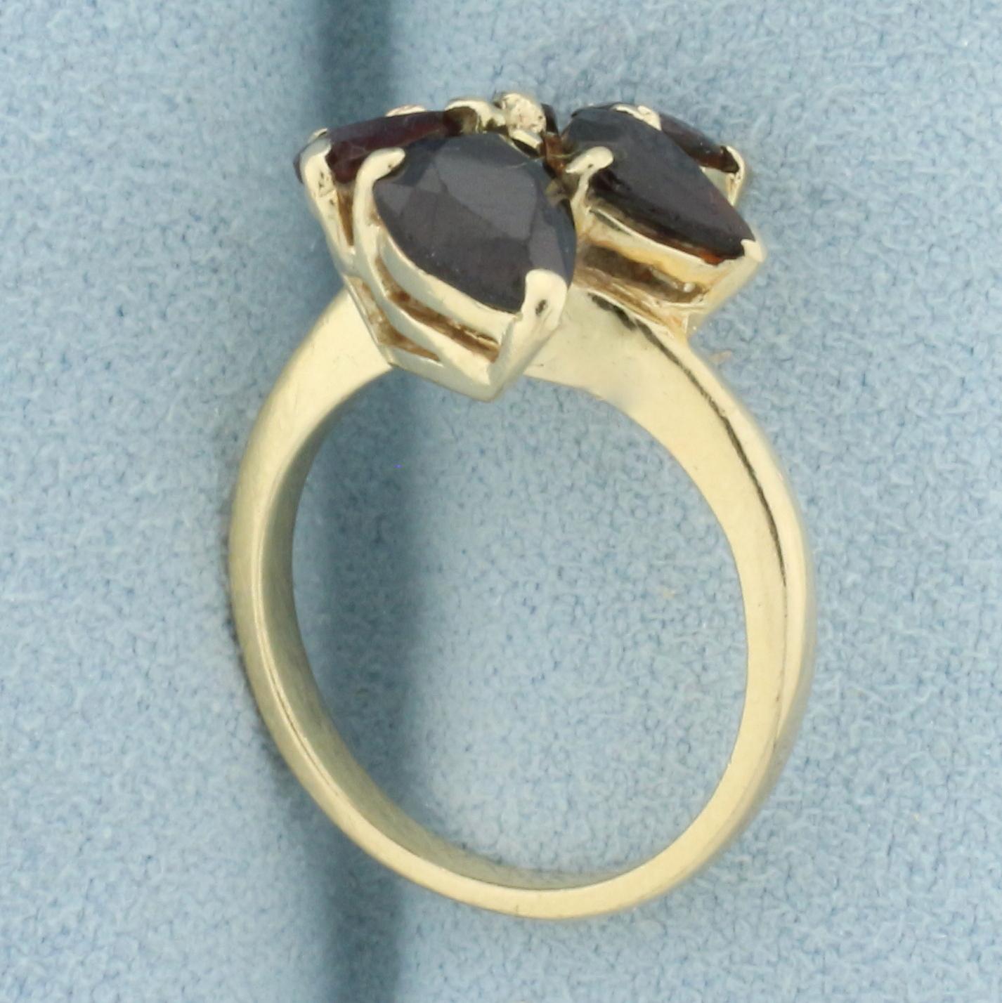 Garnet Flower Design Ring In 14k Yellow Gold