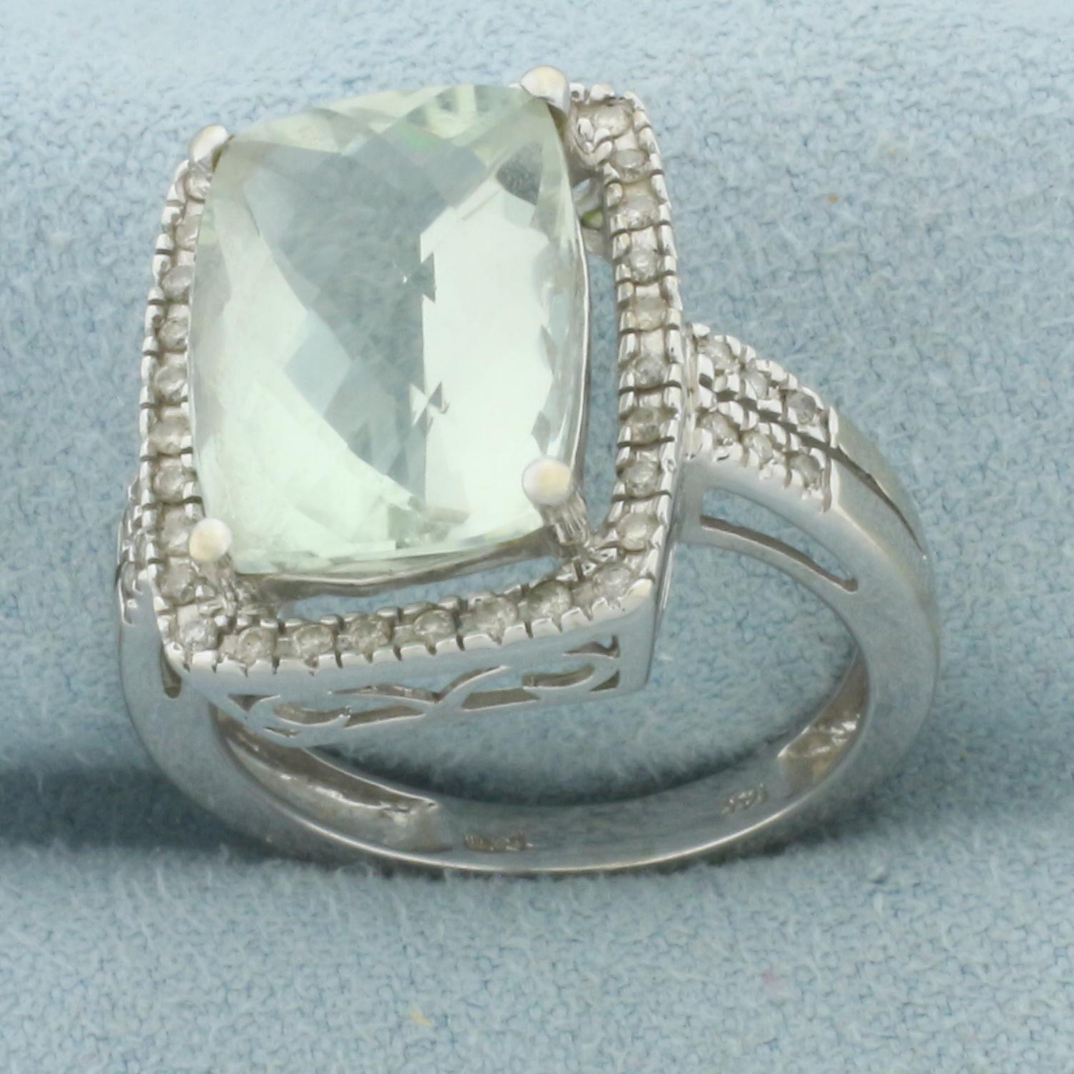 Aquamarine And Diamond Halo Ring In 14k White Gold