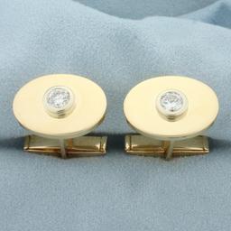 Diamond Cufflinks And Stud Set In 14k Yellow Gold