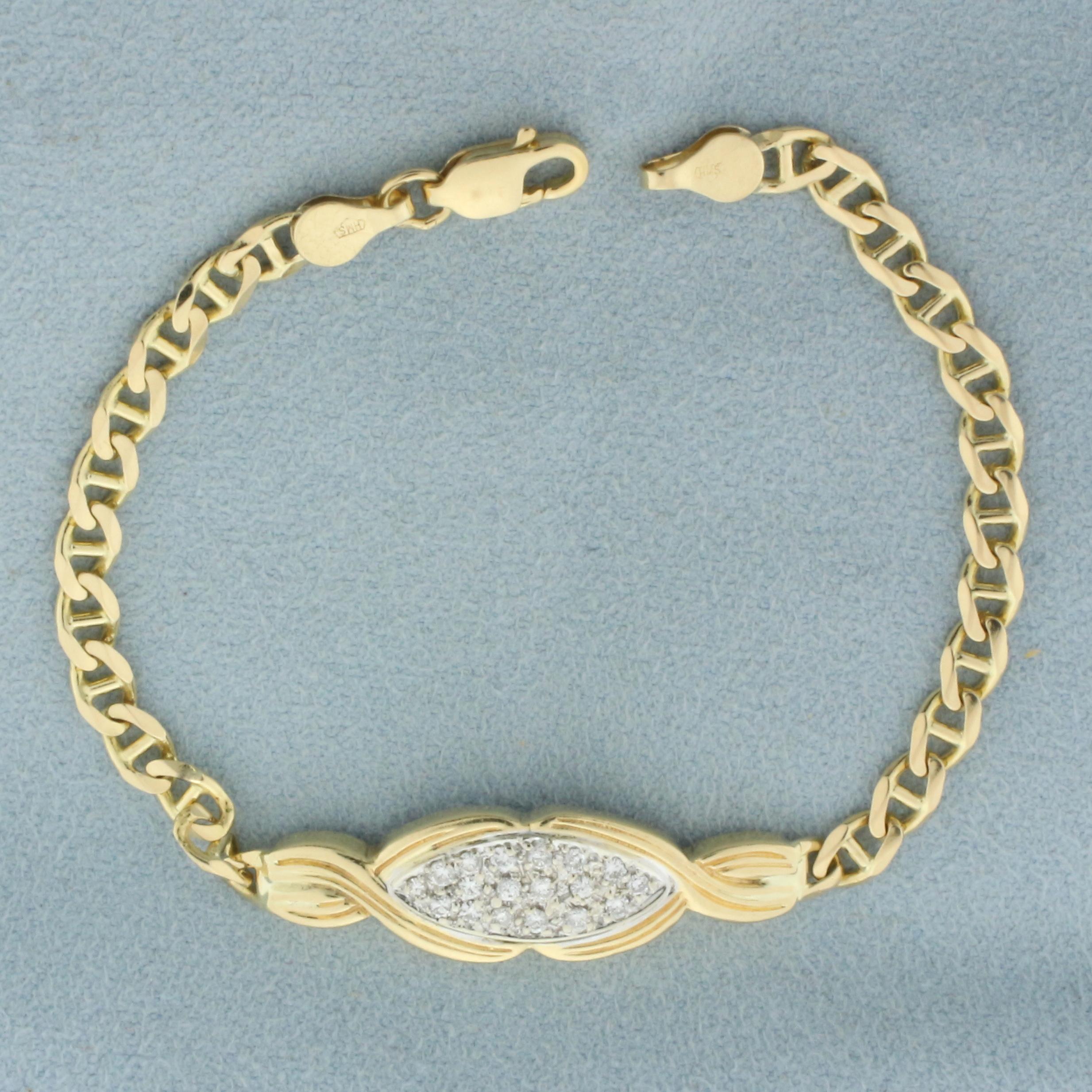 Diamond Anchor Link Bracelet In 10k Yellow Gold