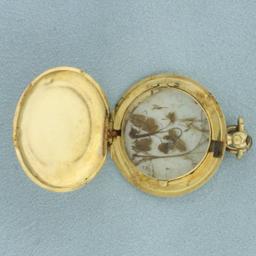 Antique Victorian Remembrance Locket With Hair Art In 18k Yellow Gold