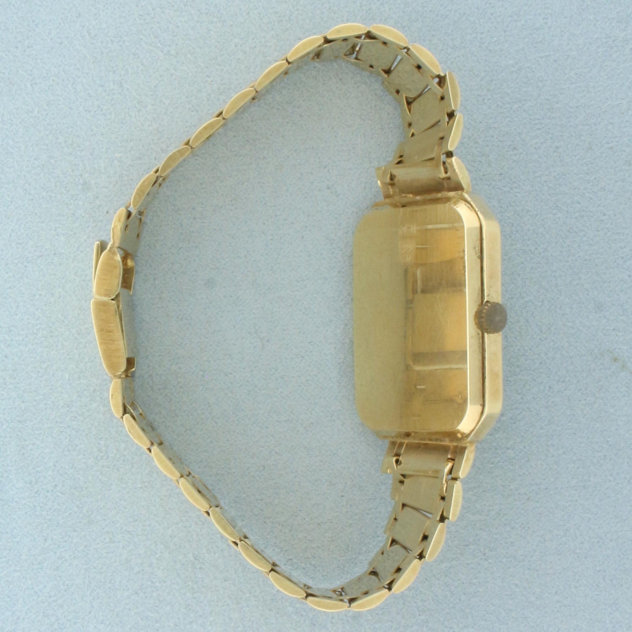 Geneve Quartz Watch In Solid 14k Yellow Gold Case And Bracelet