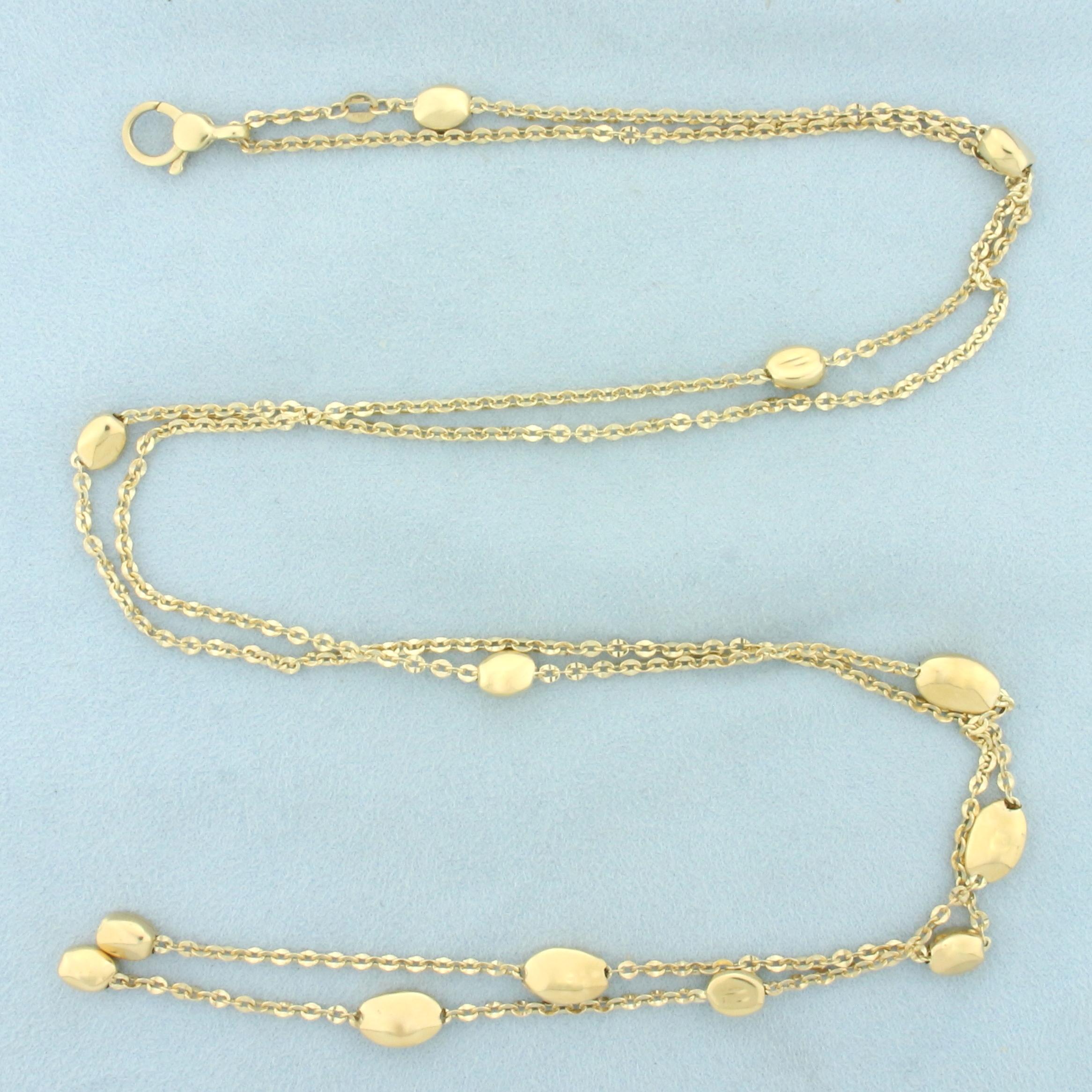 Italian Double Layer Station Necklace Or Y Lariat Necklace In 14k Yellow Gold