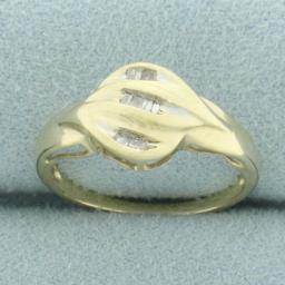 Baguette Diamond Wave Design Ring In 10k Yellow Gold